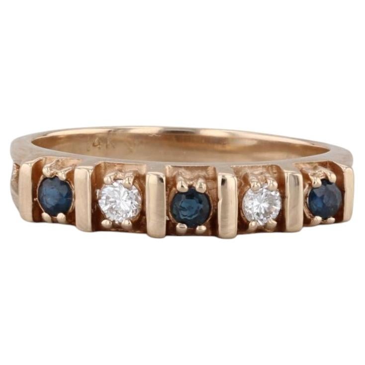 0.28ctw Blue Sapphire Diamond Ring 14k Yellow Gold Size 6.75 Stackable For Sale