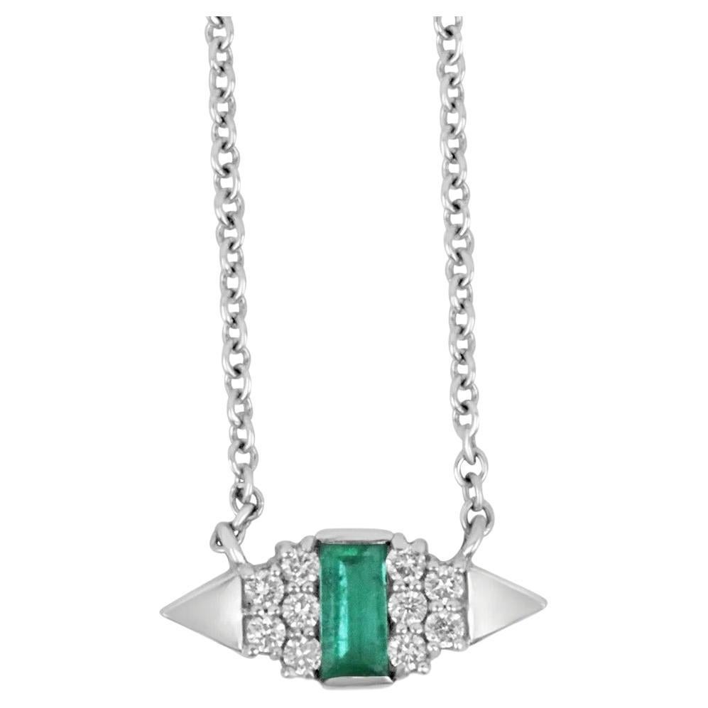 0.28tcw 14K Natural Emerald-Emerald Cut & Diamond Accent Petite Gold Necklace