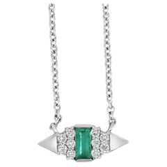 Used 0.28tcw 14K Natural Emerald-Emerald Cut & Diamond Accent Petite Gold Necklace