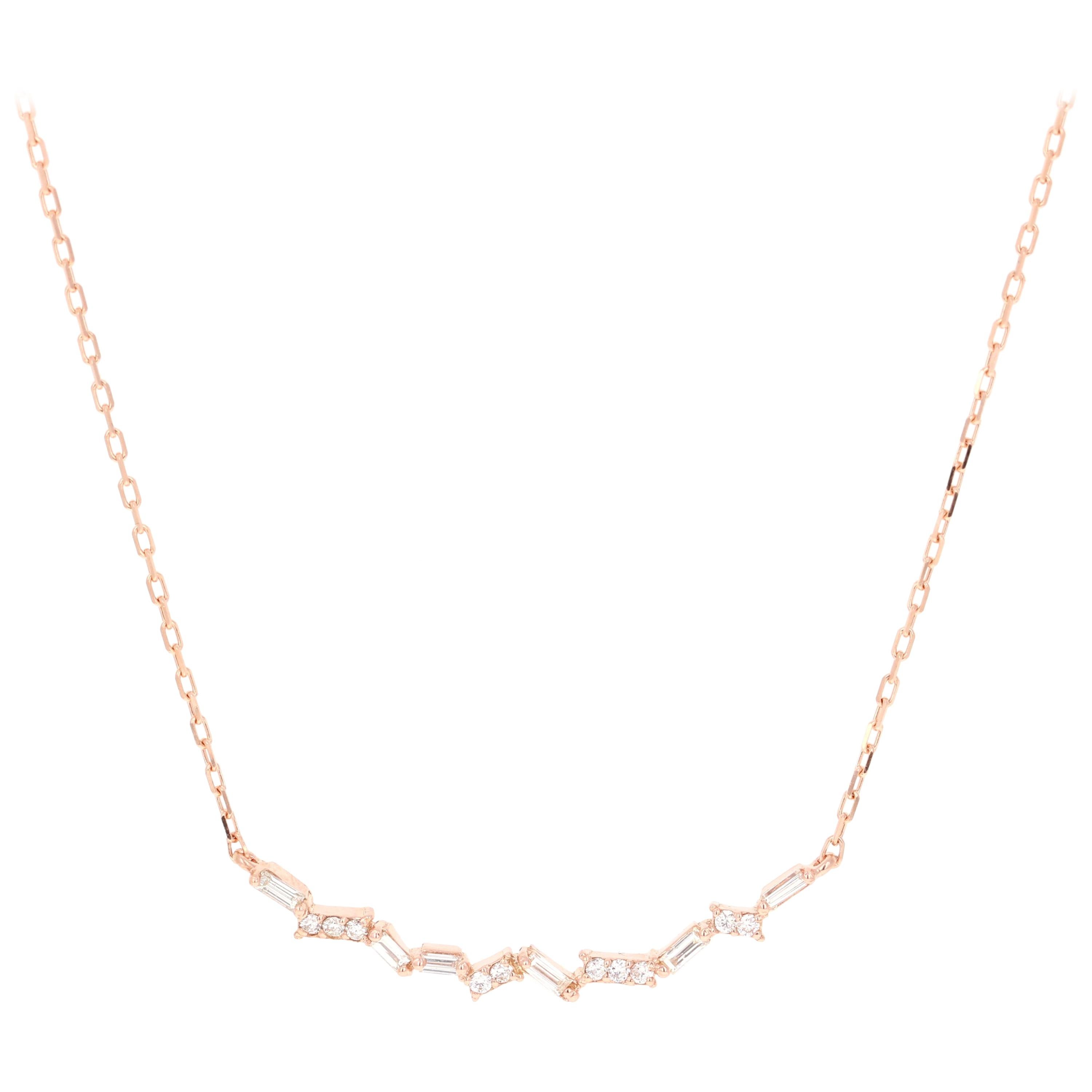 0.29 Carat Baguette Bar Chain Necklace 14 Karat Rose Gold For Sale