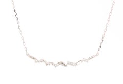 0.29 Carat Baguette Bar Chain Necklace 14 Karat White Gold