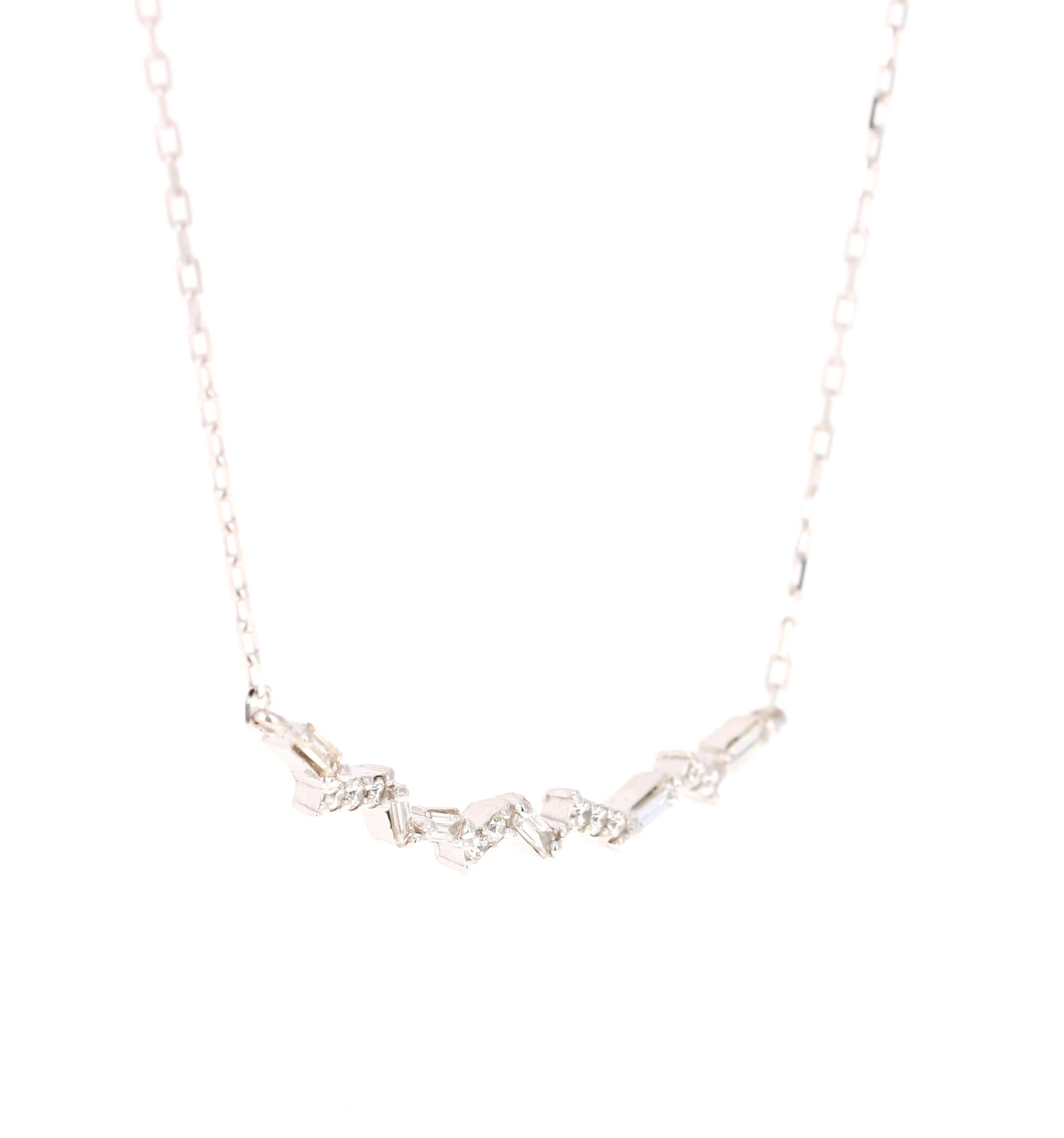 Modern 0.29 Carat Baguette Bar Chain Necklace 14 Karat White Gold For Sale