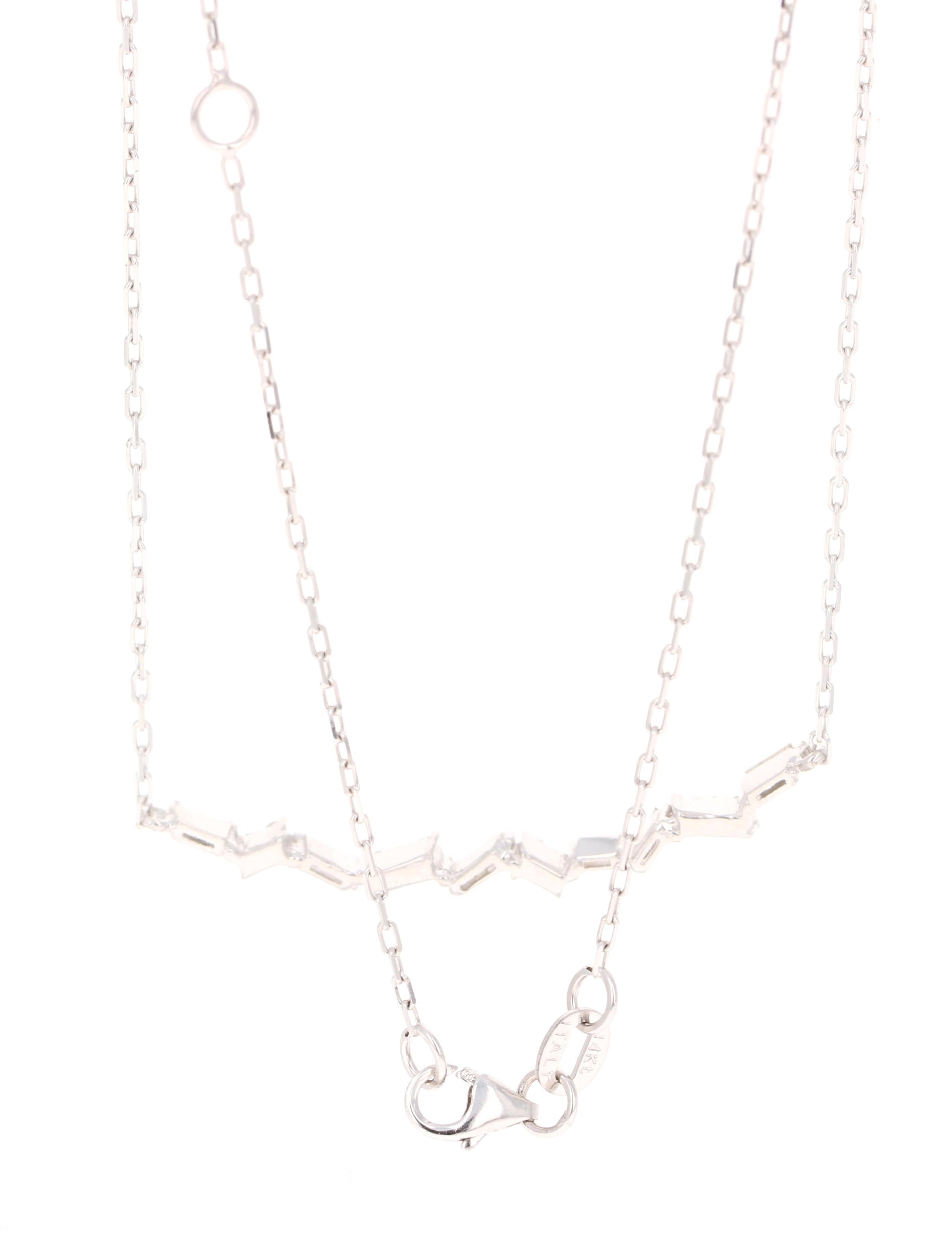 0.29 Carat Baguette Bar Chain Necklace 14 Karat White Gold For Sale 1