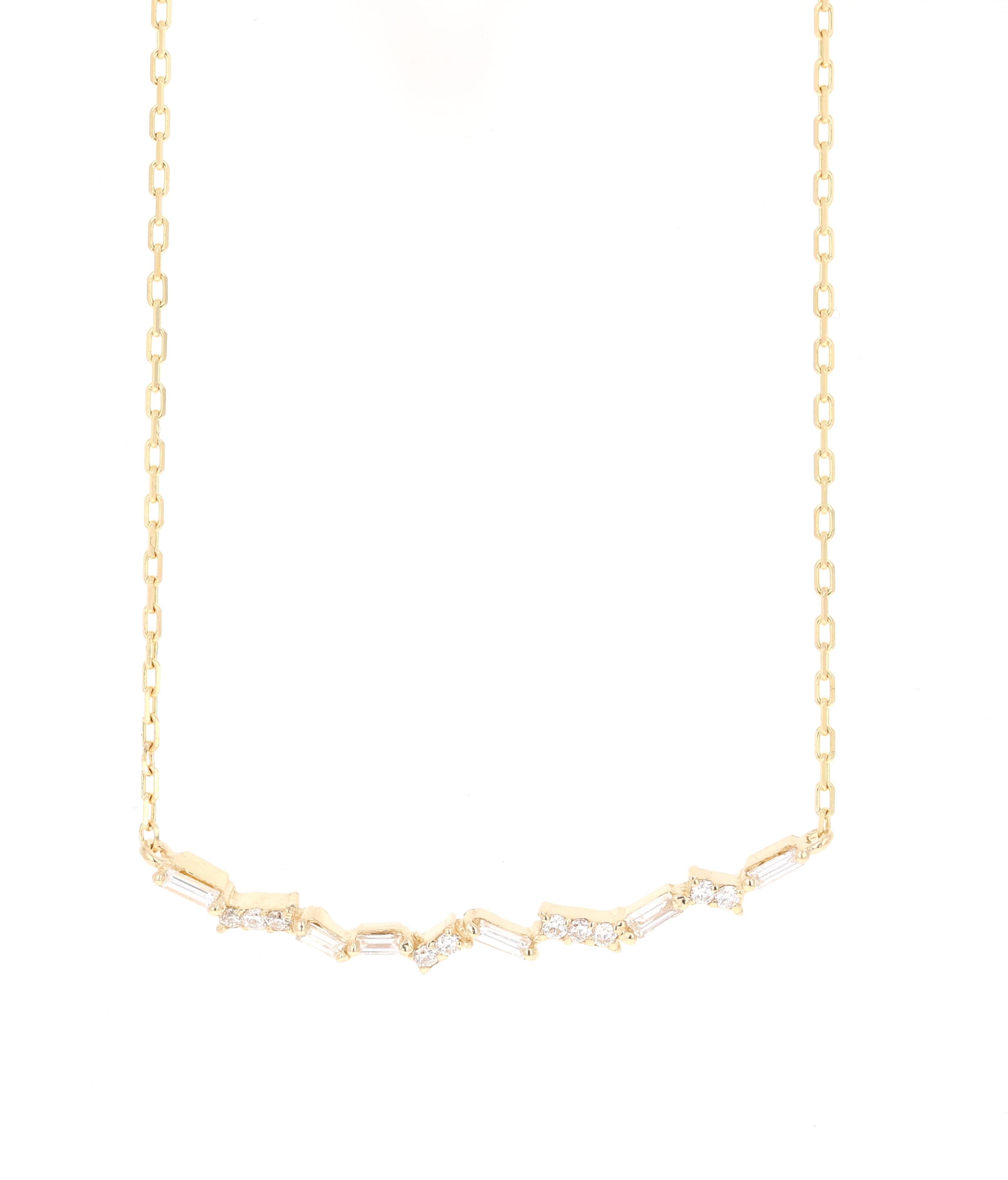 Taille baguette Chaîne collier à barres baguettes en or jaune 14 carats de 0,29 carat en vente