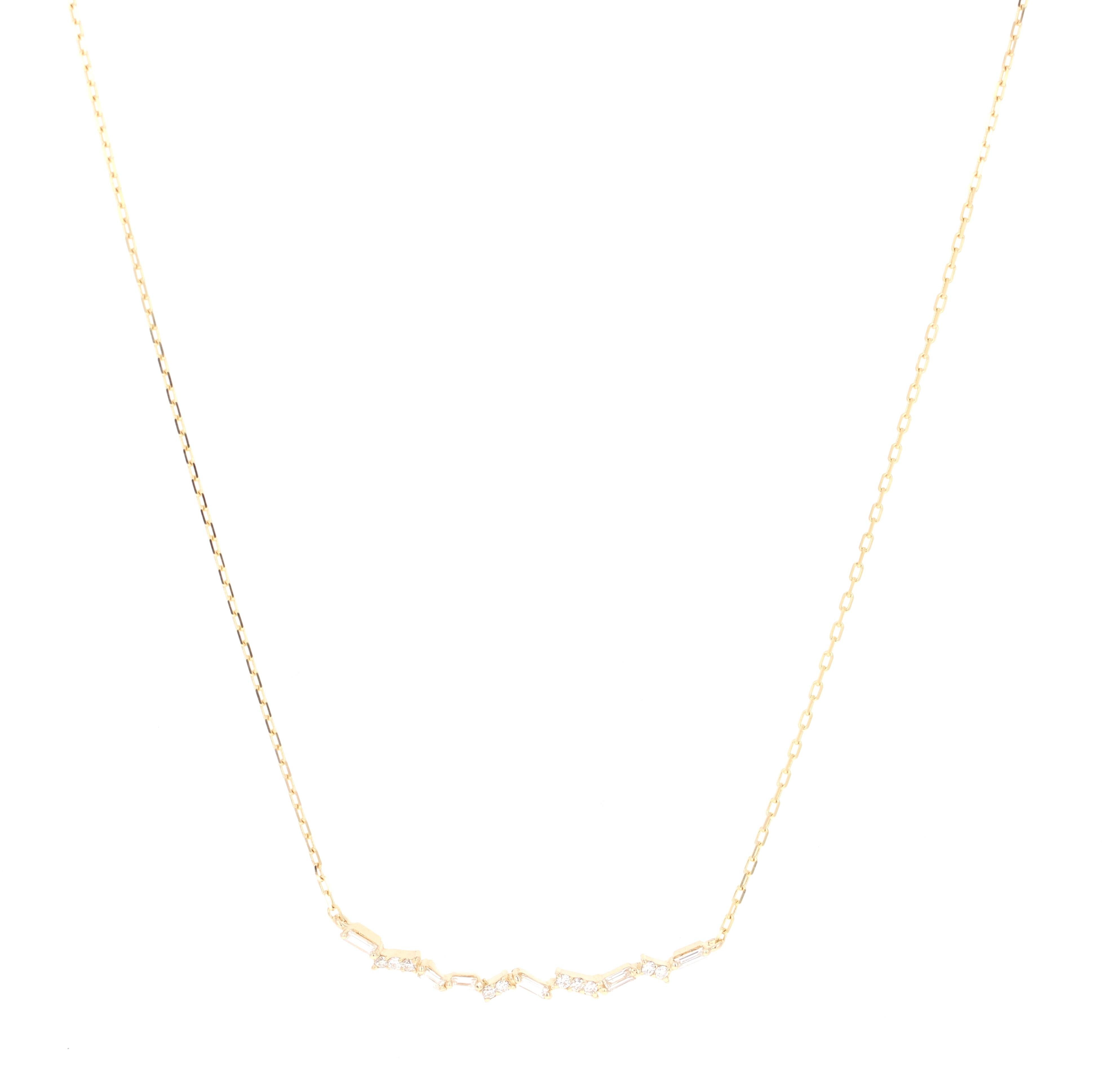 0.29 Carat Baguette Bar Chain Necklace 14 Karat Yellow Gold In New Condition For Sale In Los Angeles, CA