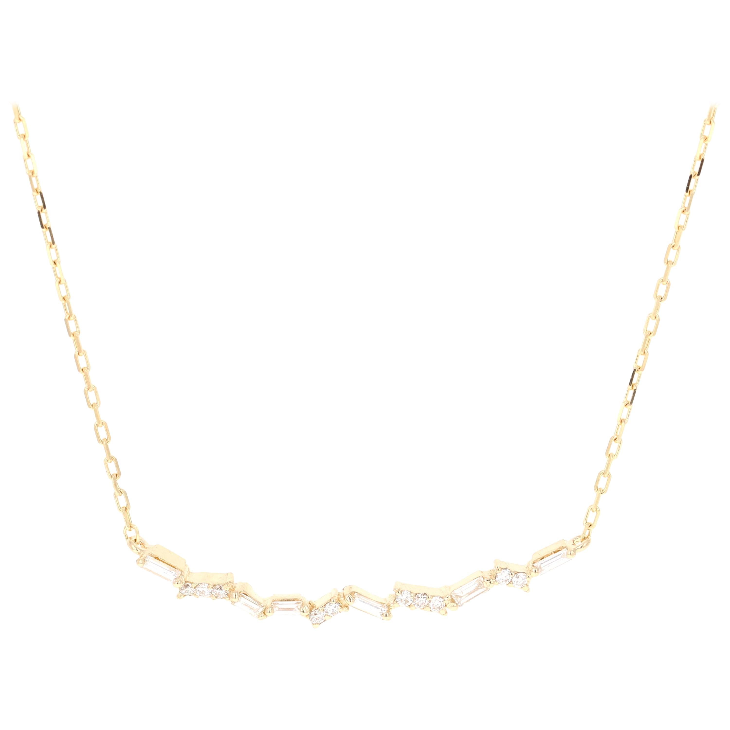 0.29 Carat Baguette Bar Chain Necklace 14 Karat Yellow Gold