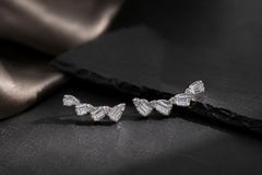 0.29 Carat Baguette & Round Diamond Ear Climber Stud Earrings in 18K White Gold