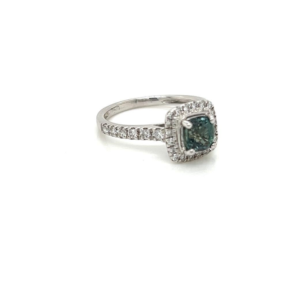 Contemporary 0.29 Carat Cushion cut Alexandrite and Diamond Ring in 18 Karat White Gold For Sale