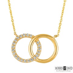 0.29 Carat Natural Diamond Double Circle Necklace 14 Karat White Gold G SI