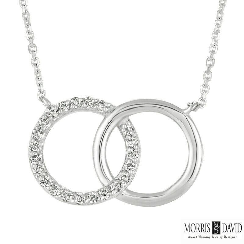 Contemporary 0.29 Carat Natural Diamond Double Circle Necklace 14 Karat White Gold G SI For Sale