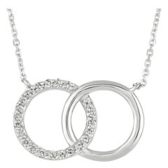 0.29 Carat Natural Diamond Double Circle Necklace 14 Karat White Gold G SI