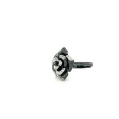 0.29 Carat Natural Diamond White Gold Flower Black Rhodium Ring