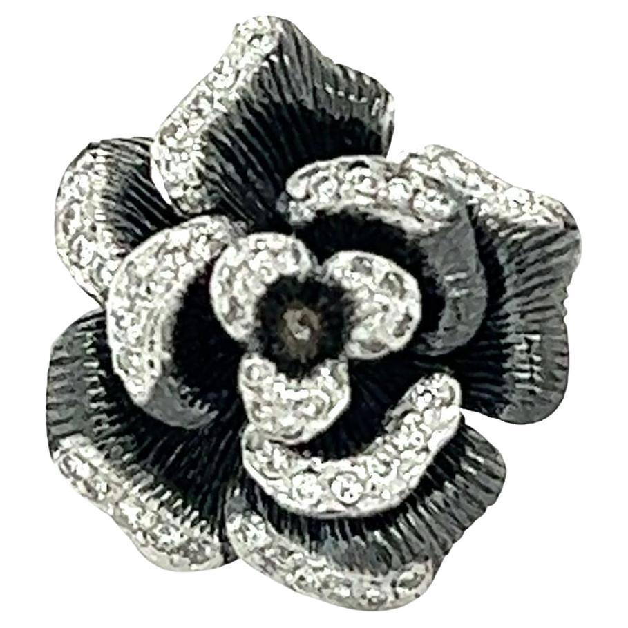0,29 Karat Naturdiamant Weißgold Blume Schwarz Rhodium Ring im Angebot