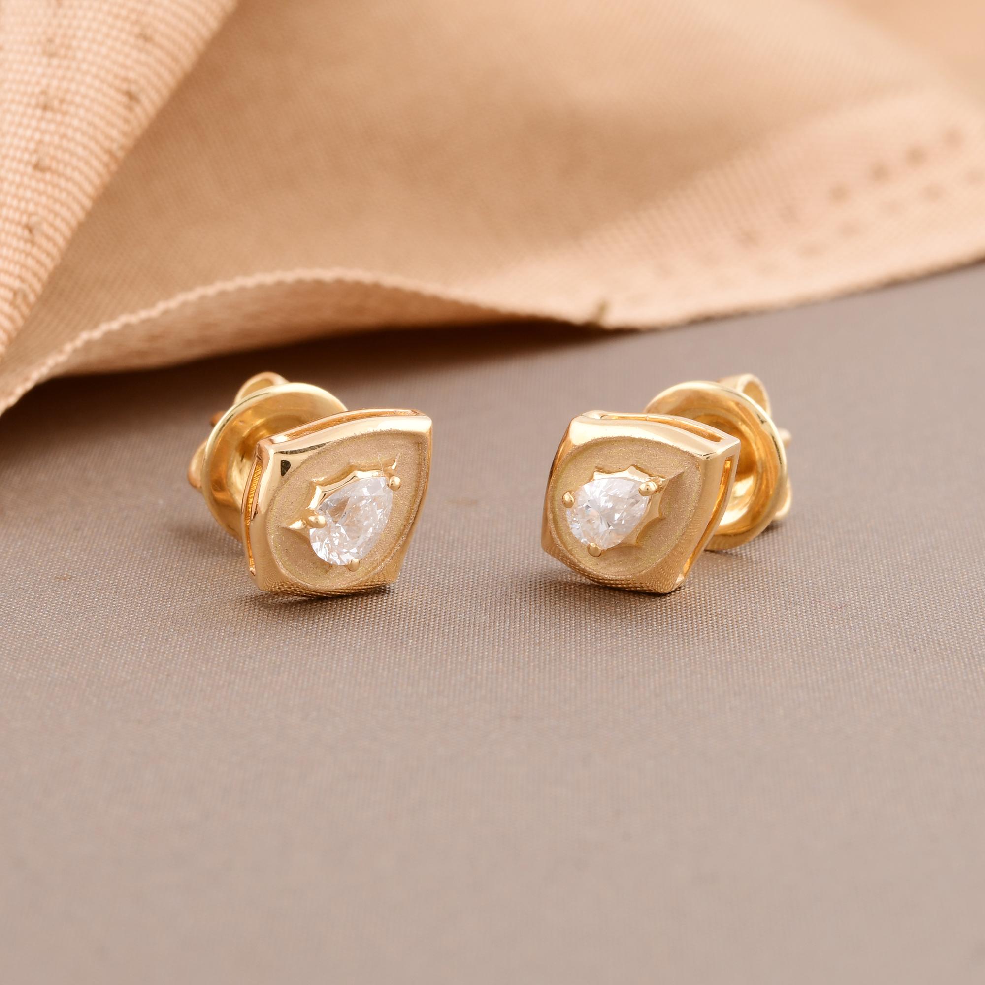 Pear Cut 0.29 Carat Pear Diamond Stud Earrings 14 Karat Yellow Gold Handmade Fine Jewelry For Sale