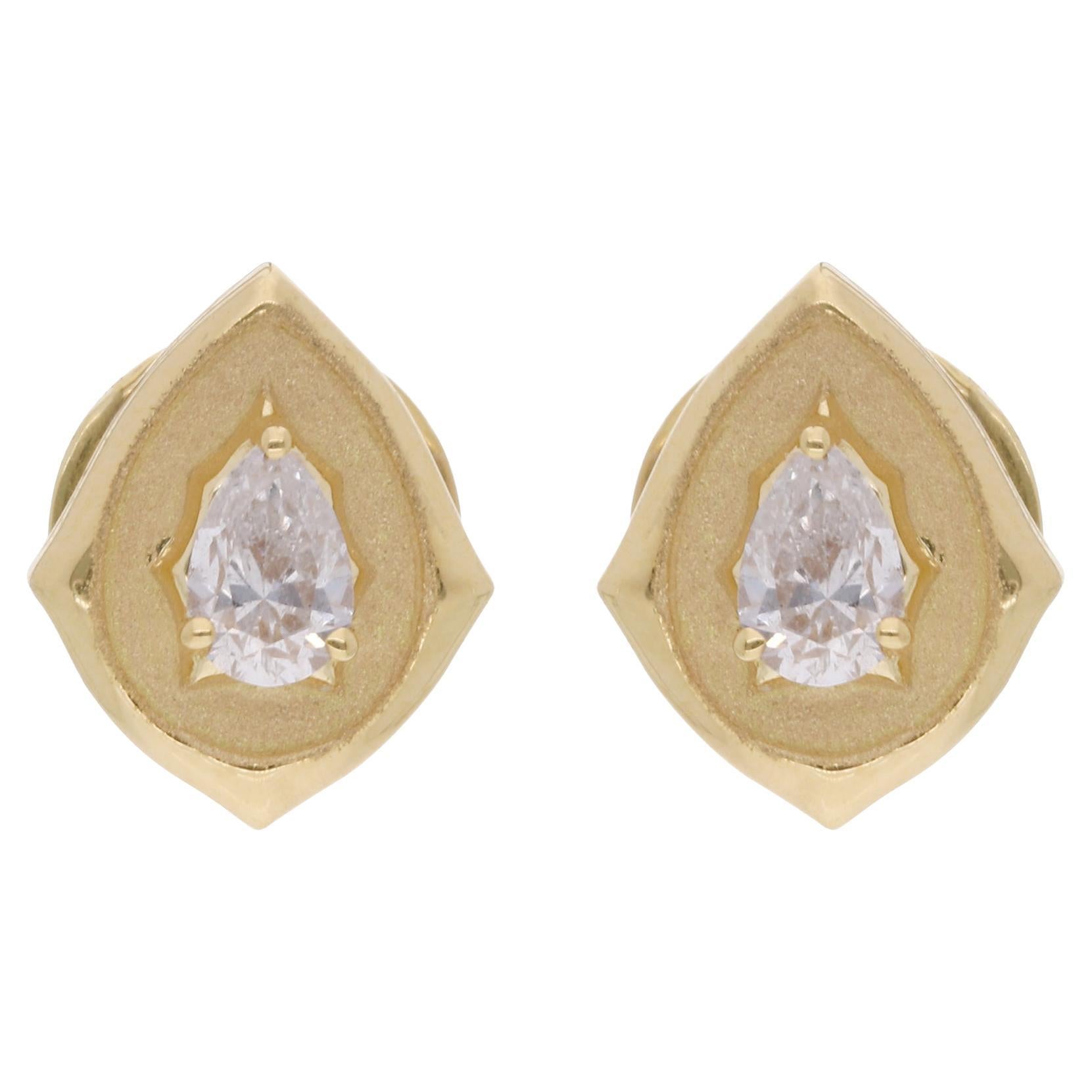 0.29 Carat Pear Diamond Stud Earrings 14 Karat Yellow Gold Handmade Fine Jewelry