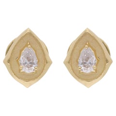 0.29 Carat Pear Diamond Stud Earrings 14 Karat Yellow Gold Handmade Fine Jewelry