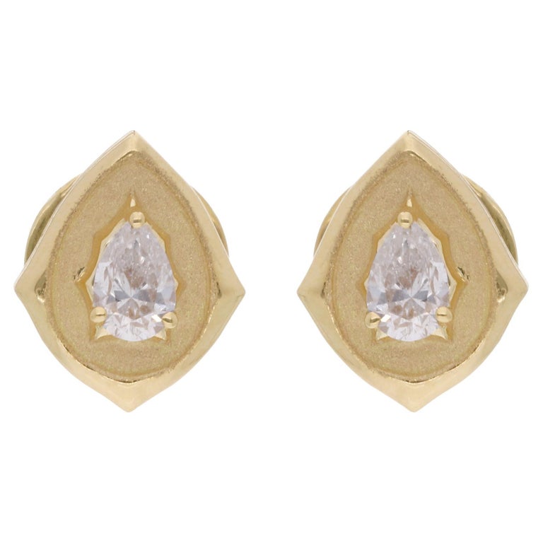 Carat Pear Diamond Stud Earrings 14 Karat Yellow Gold