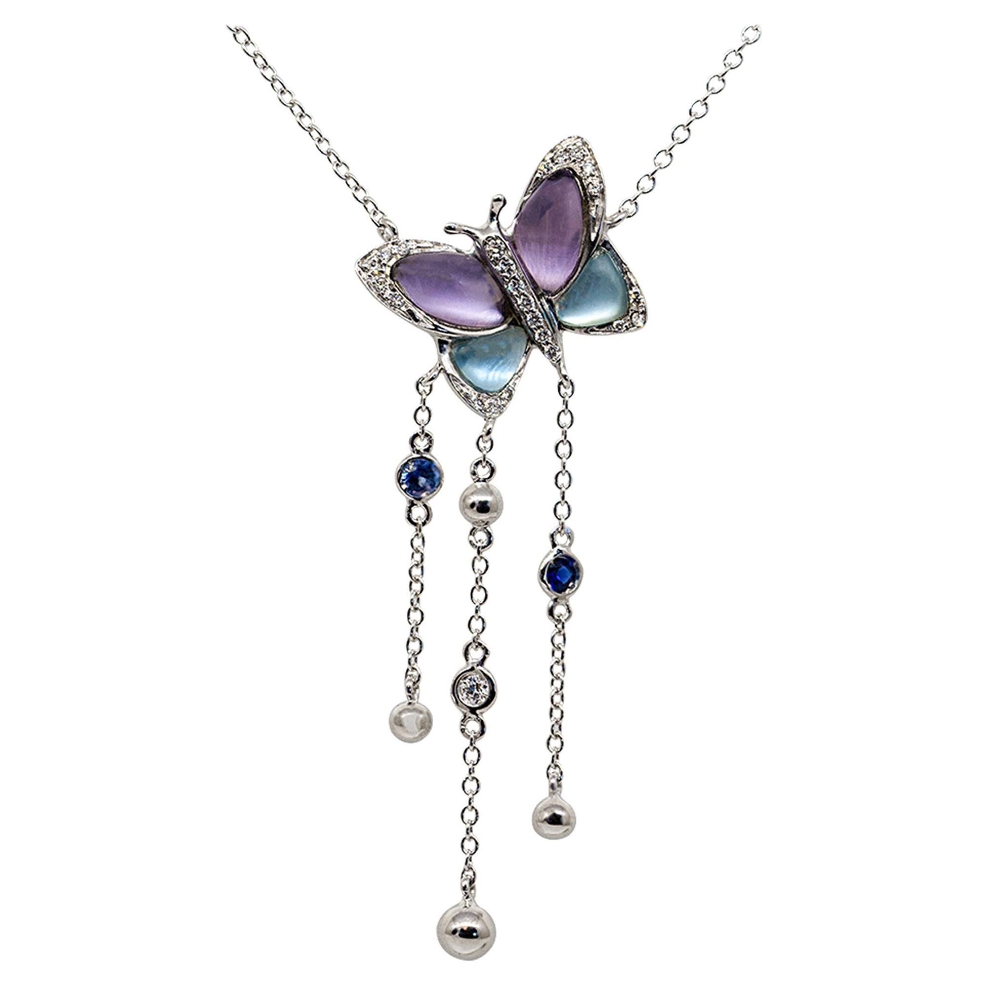 0.29 Carat Sapphire Butterfly Pendant with Diamonds 18 Karat