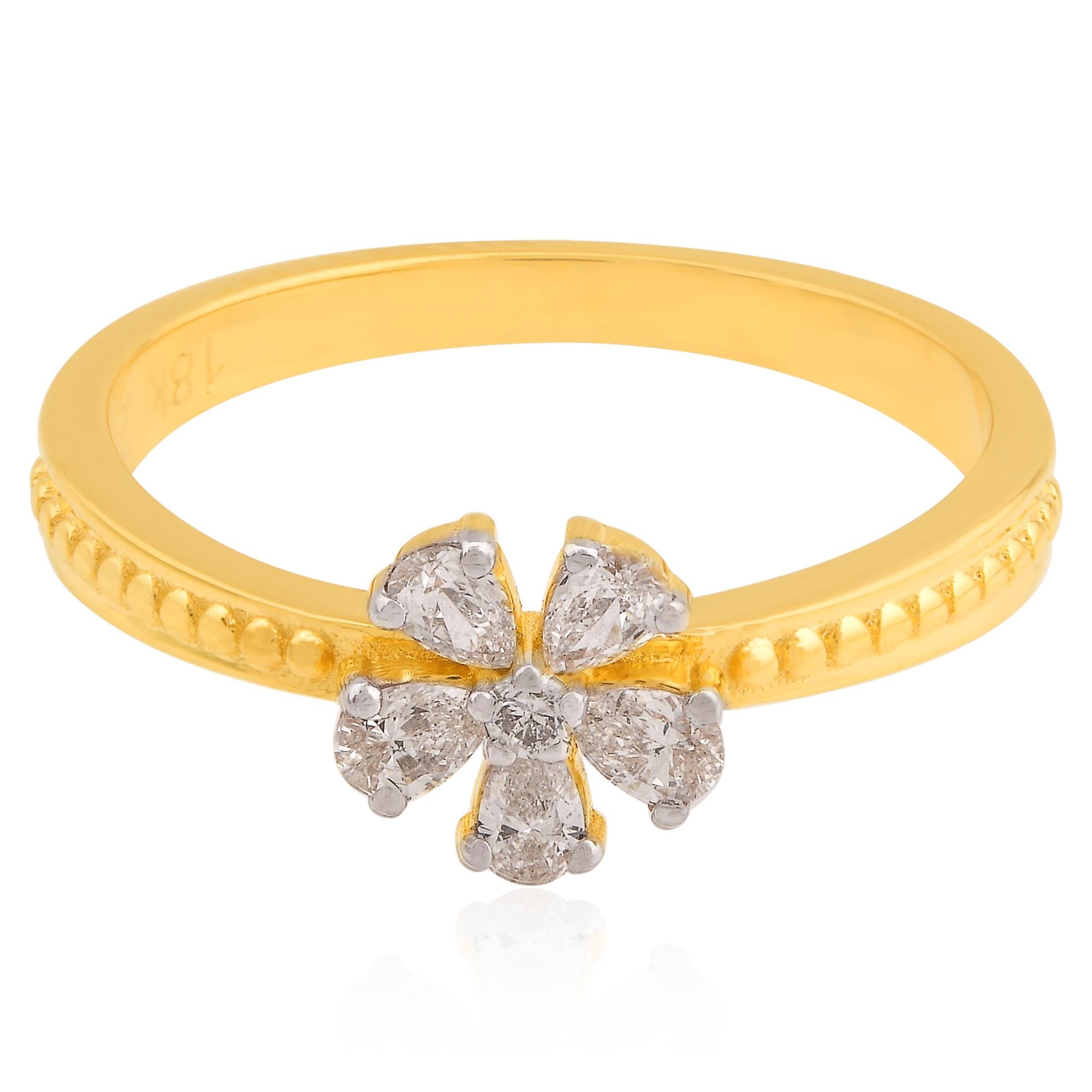 Im Angebot: 0,29 Karat SI Reinheit HI Farbe Birne Diamant Blume Ring 14 Karat Gelbgold () 4