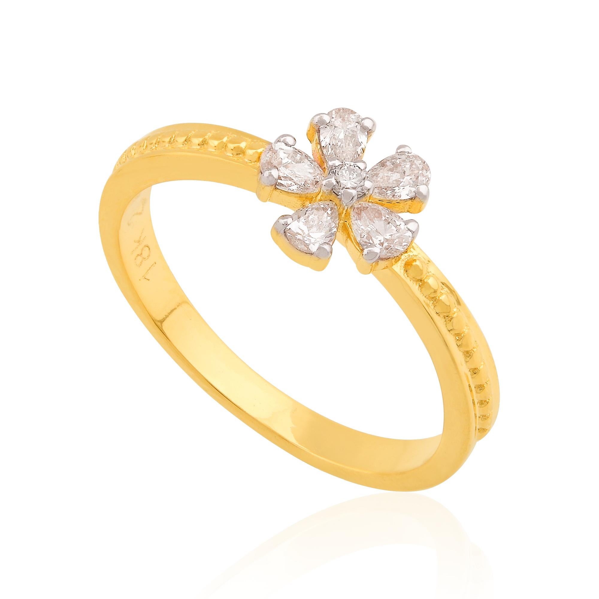 Im Angebot: 0,29 Karat SI Reinheit HI Farbe Birne Diamant Blume Ring 14 Karat Gelbgold () 5