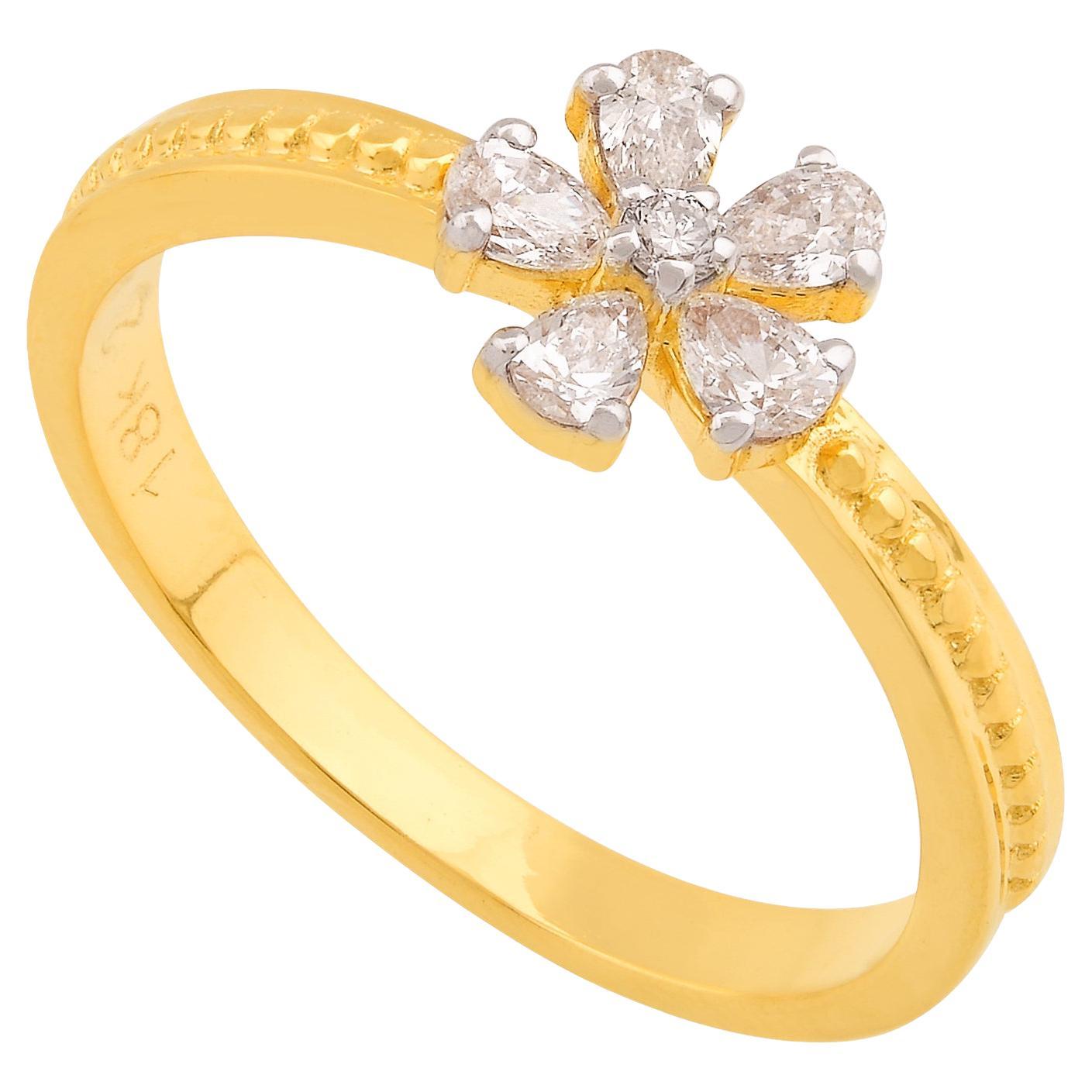 0.29 Carat SI Clarity HI Color Pear Diamond Flower Ring 14 Karat Yellow Gold