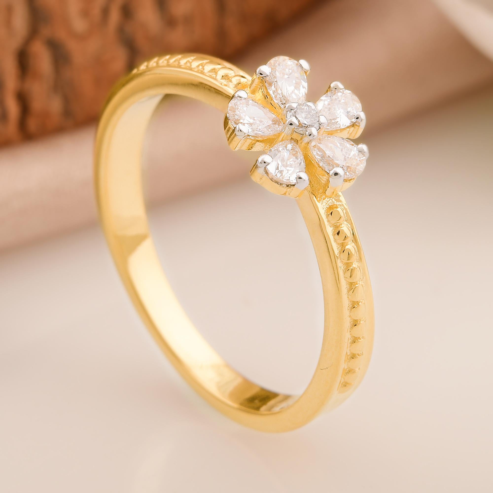 En vente :  Bague fleur en diamant poire de 0,29 carat, pureté SI, couleur HI, en or jaune 18 carats 3