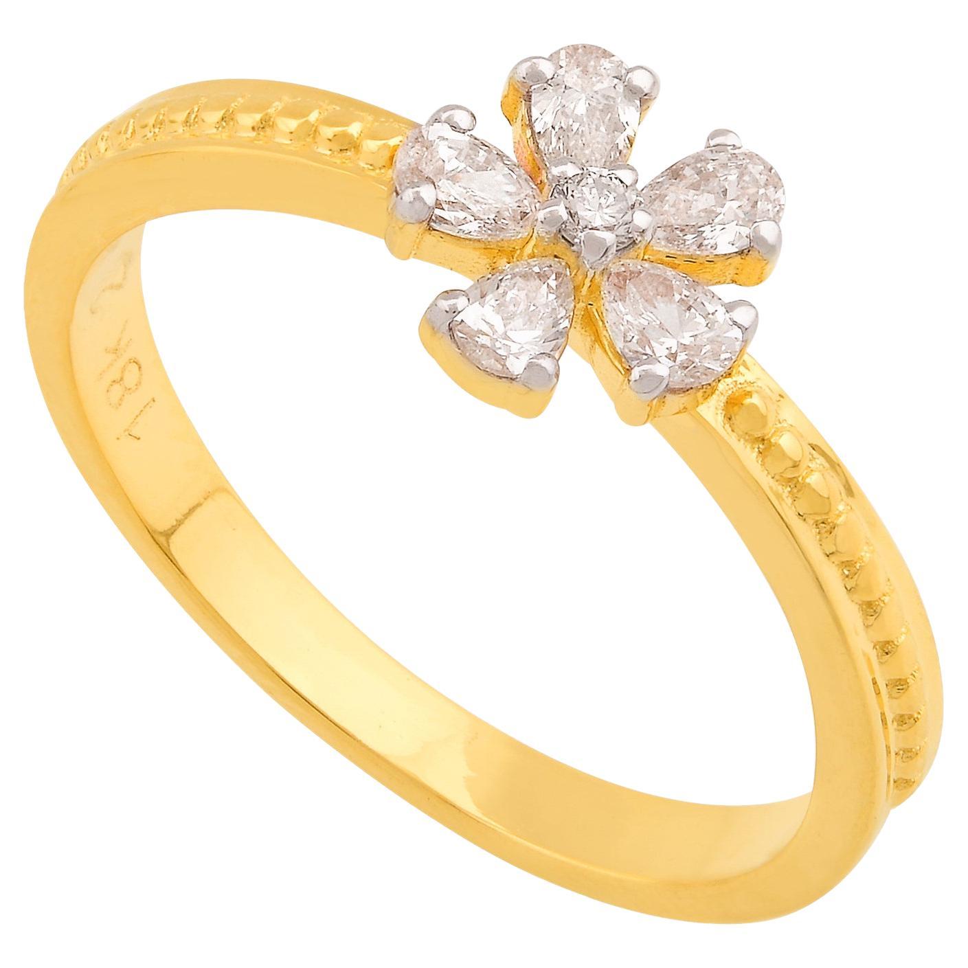 0.29 Carat SI Clarity HI Color Pear Diamond Flower Ring 18 Karat Yellow Gold