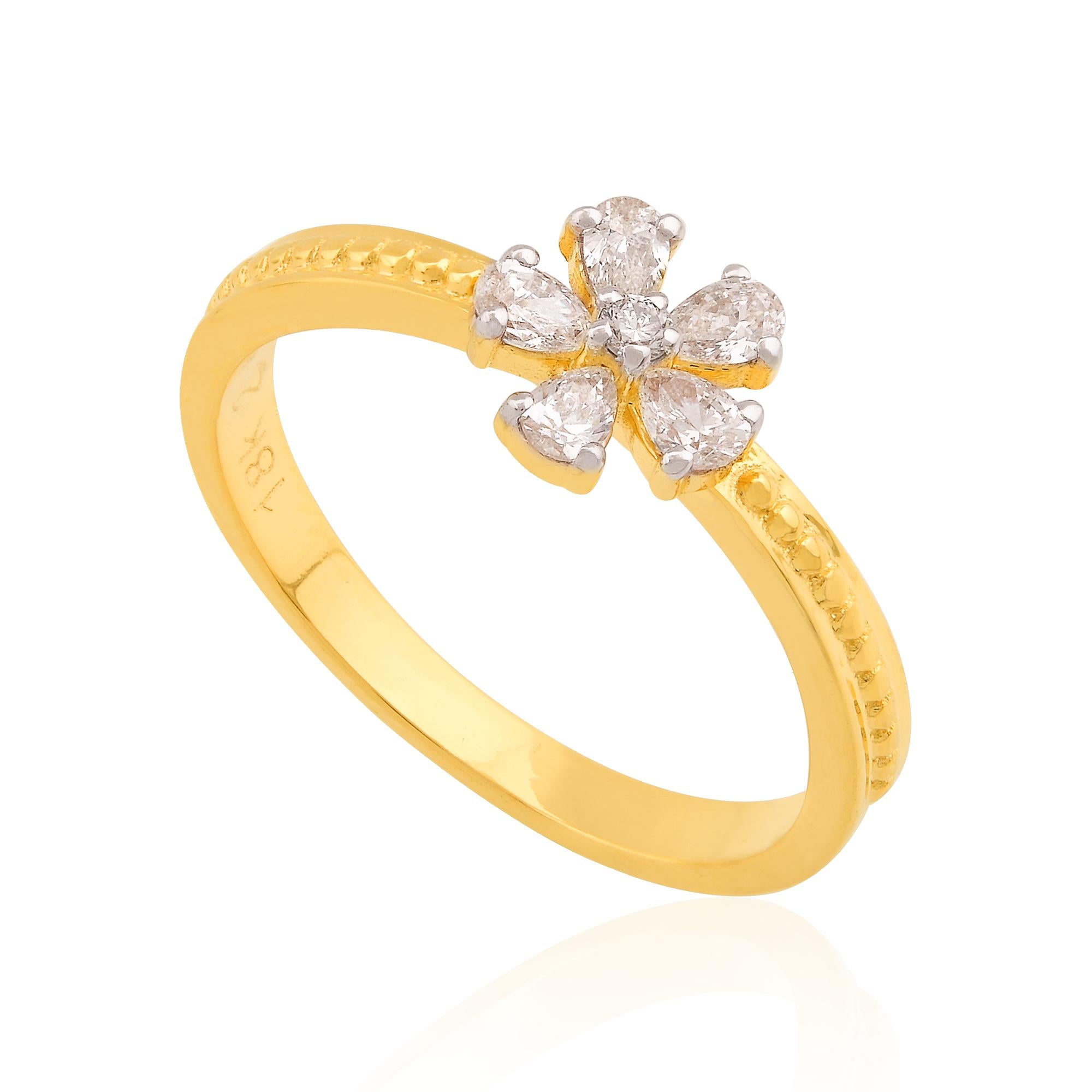 0.29 Carat SI Clarity HI Color Pear Diamond Flower Ring 18 Karat Yellow Gold