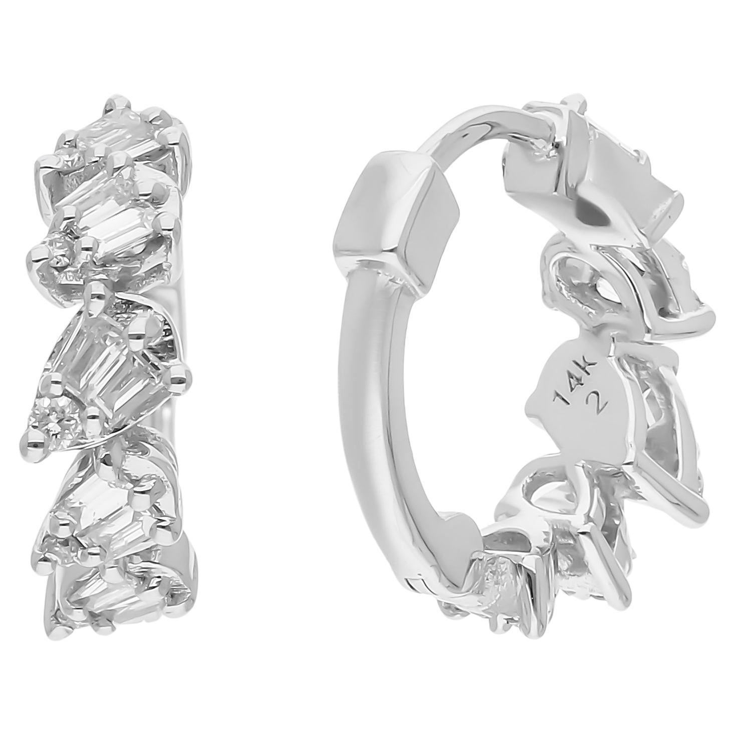 0.29 Carat SI/H Baguette Diamond Hoop Earrings 14 Karat White Gold Fine Jewelry