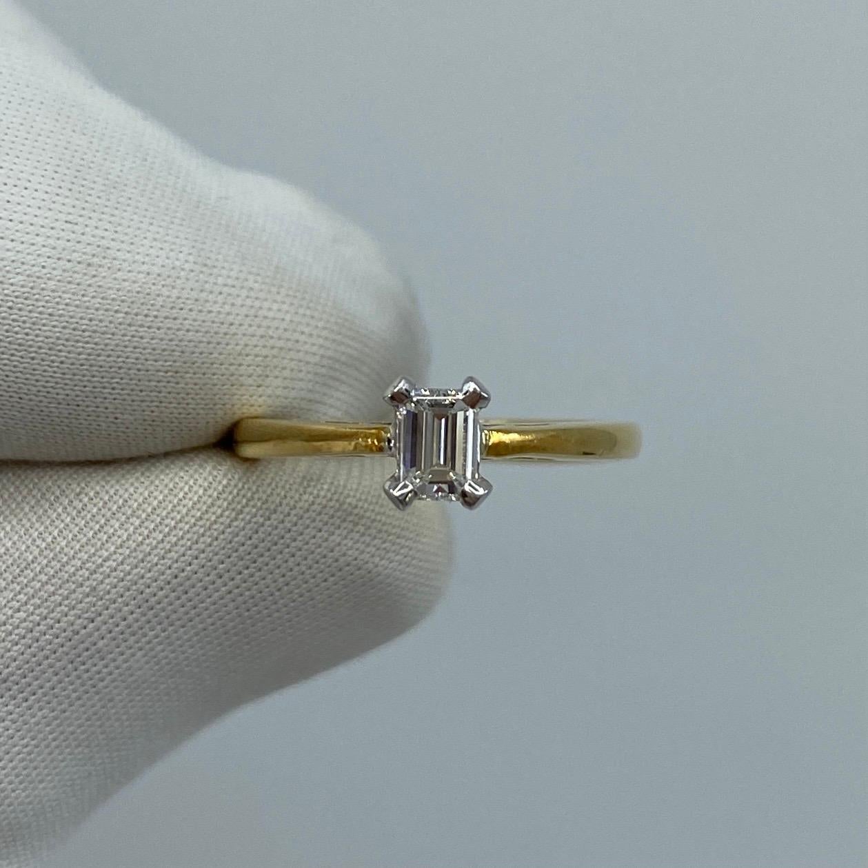 0.29ct Emerald Cut Diamond Solitaire Ring 18k White Yellow Gold Engagement Ring 6