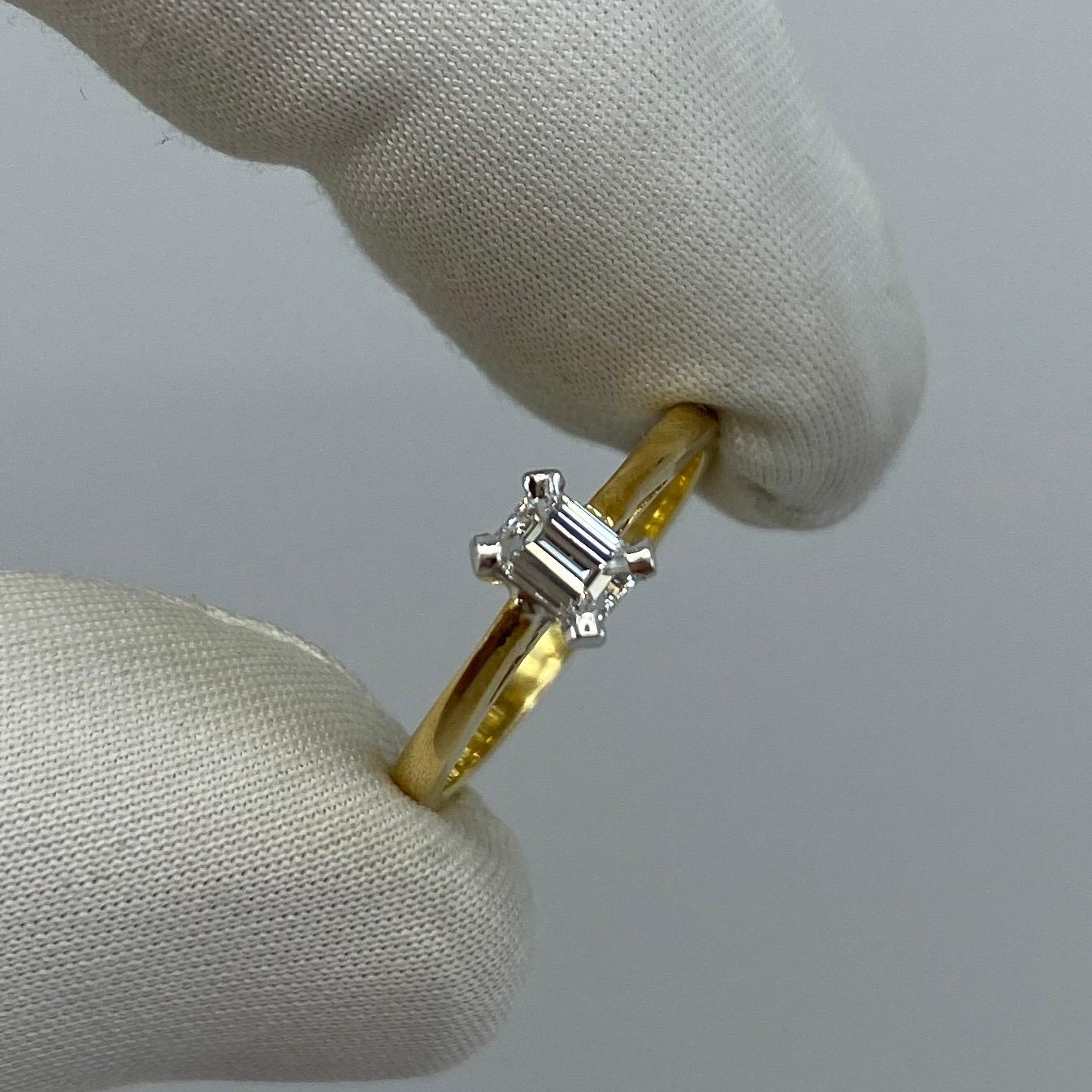 0.29ct Emerald Cut Diamond Solitaire Ring 18k White Yellow Gold Engagement Ring In Good Condition In Birmingham, GB