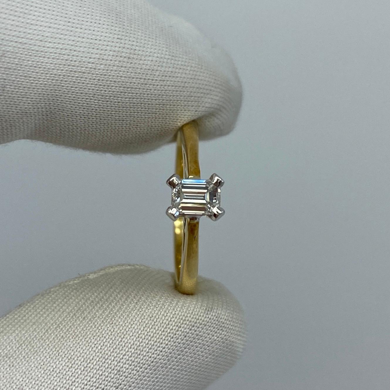 Women's or Men's 0.29ct Emerald Cut Diamond Solitaire Ring 18k White Yellow Gold Engagement Ring