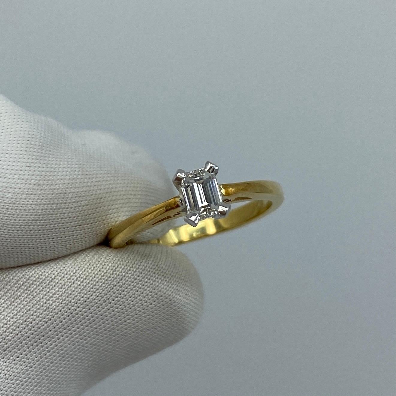 0.29ct Emerald Cut Diamond Solitaire Ring 18k White Yellow Gold Engagement Ring 3