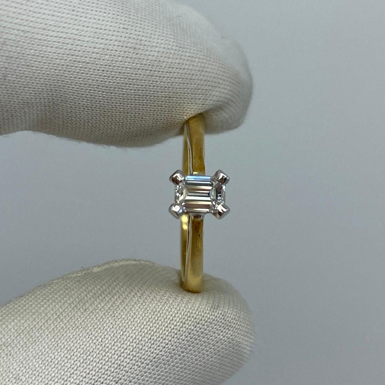 0.29ct Emerald Cut Diamond Solitaire Ring 18k White Yellow Gold Engagement Ring 4