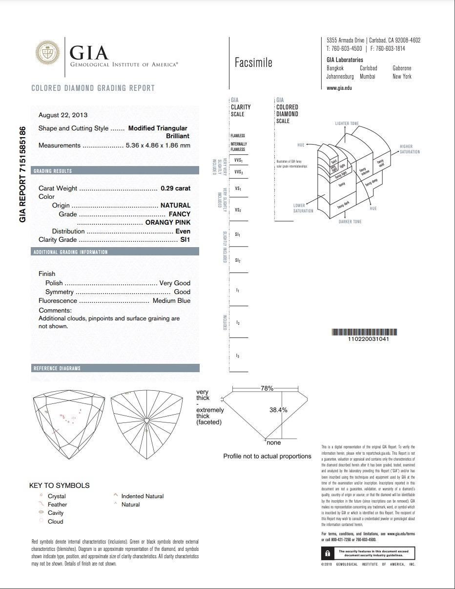 Diamant taille trillion GIA rose orangé fantaisie de 0,29 carat, pureté SI1 Neuf - En vente à New York, NY