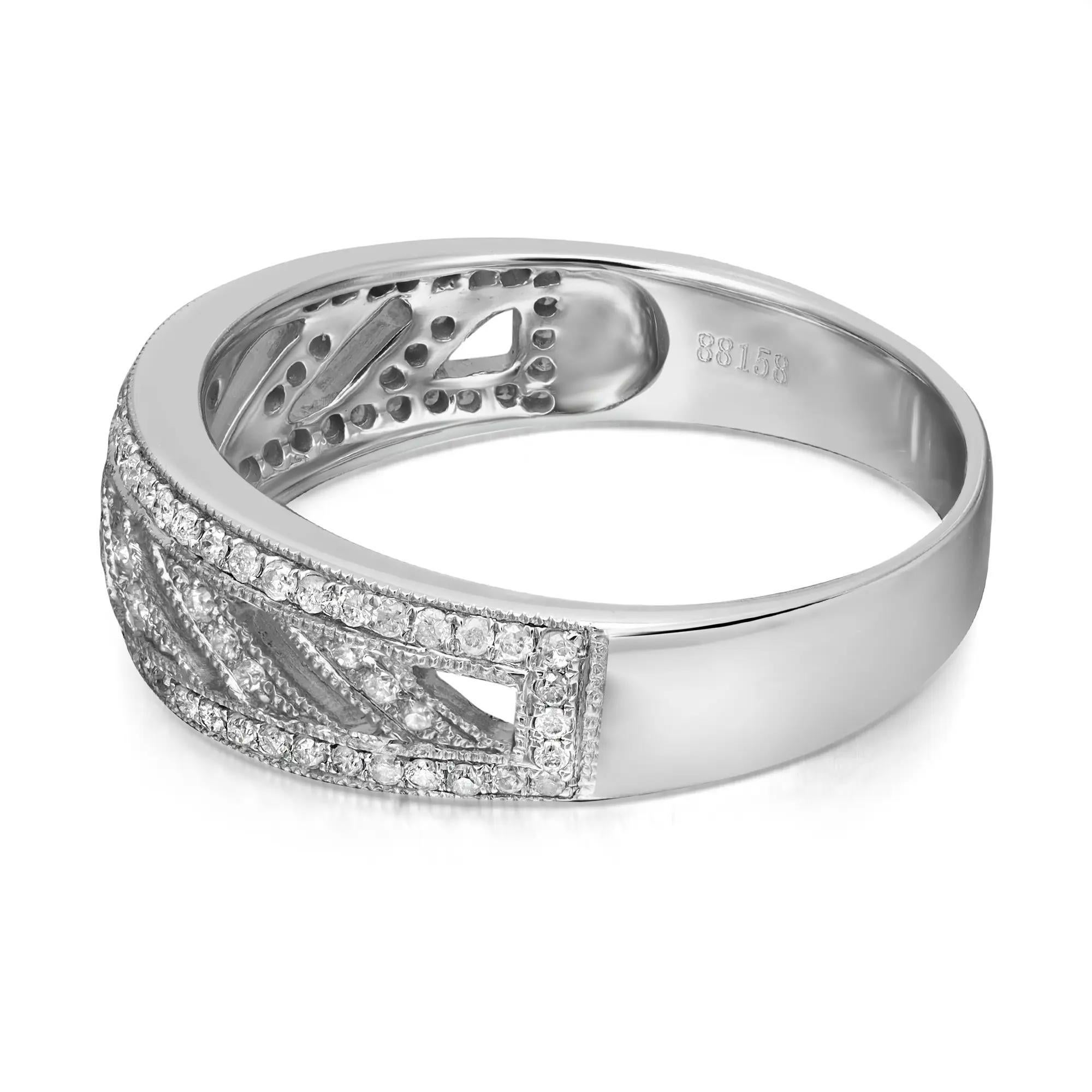 Modern 0.29cttw Pave Set Round Cut Diamond Ladies Band Ring 14k White Gold For Sale