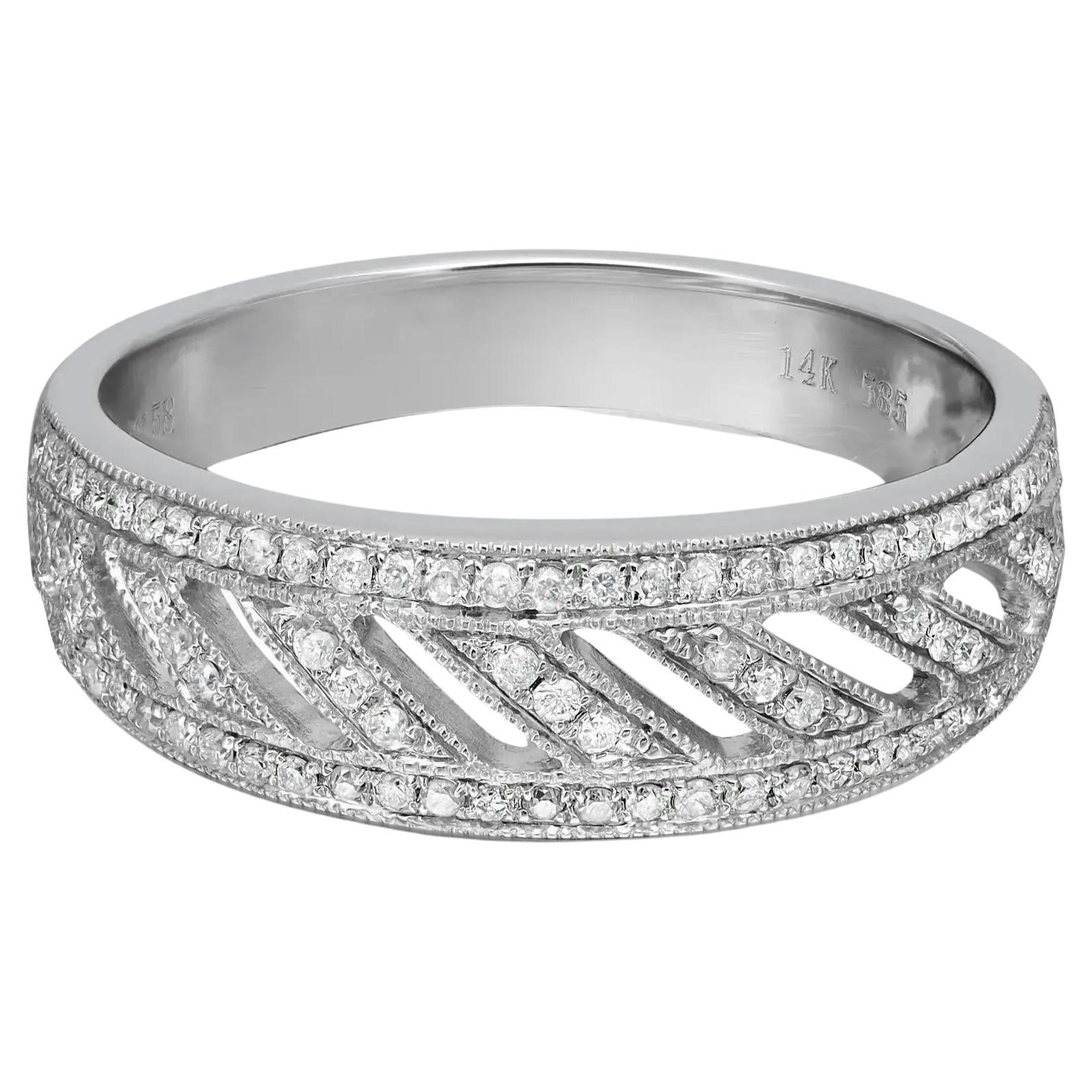 0.29cttw Pave Set Round Cut Diamond Ladies Band Ring 14k White Gold For Sale