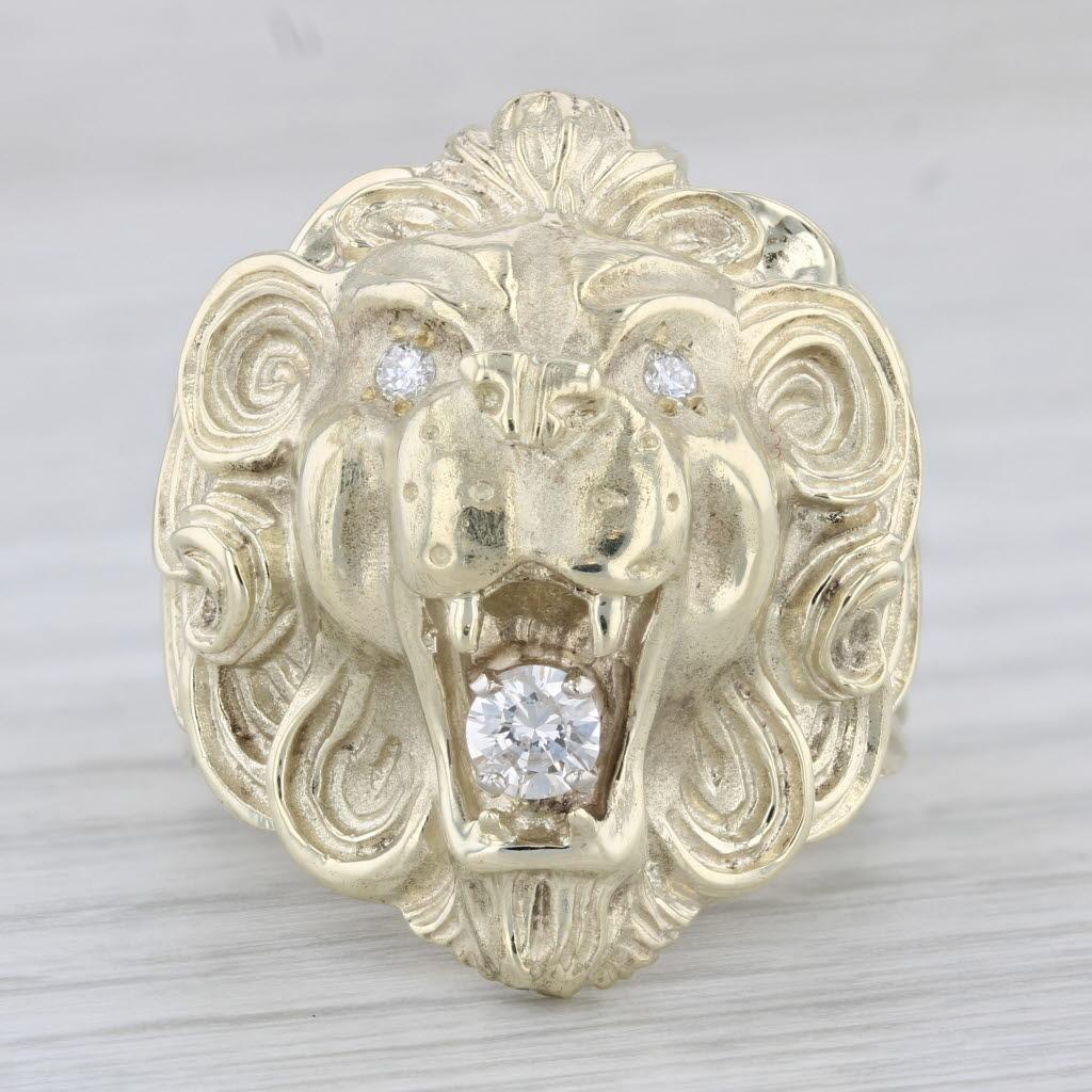 Round Cut 0.29ctw Diamond Roaring Lion Ring 14k Yellow Gold Size 10 For Sale