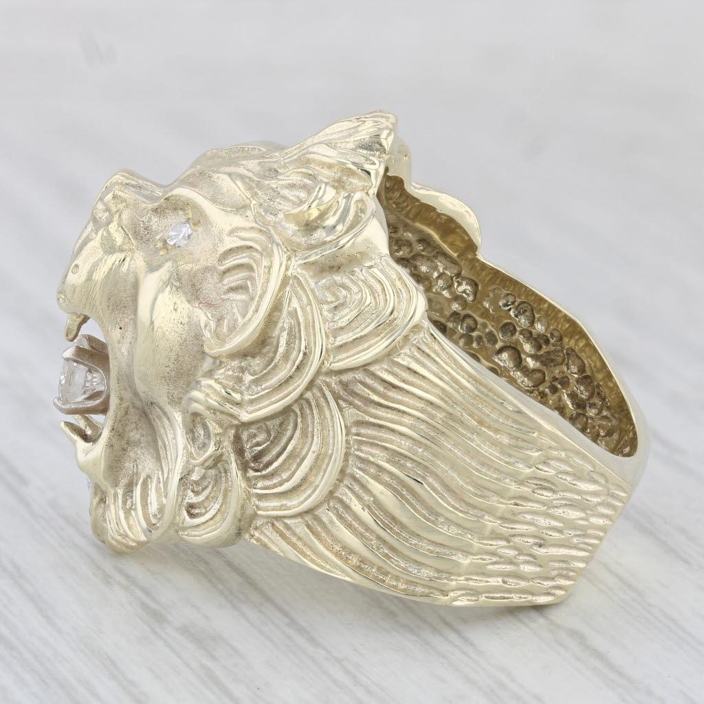 0.29ctw Diamond Roaring Lion Ring 14k Yellow Gold Size 10 In Good Condition For Sale In McLeansville, NC