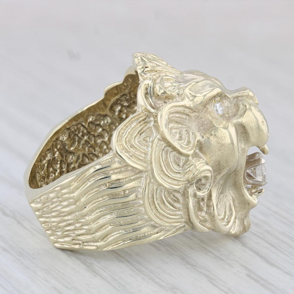 0.29ctw Diamond Roaring Lion Ring 14k Yellow Gold Size 10 For Sale 1