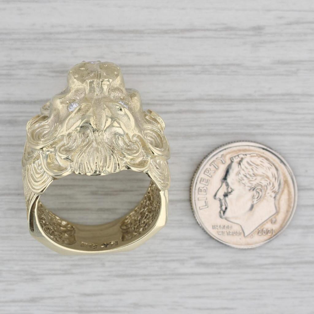 0.29ctw Diamond Roaring Lion Ring 14k Yellow Gold Size 10 For Sale 3