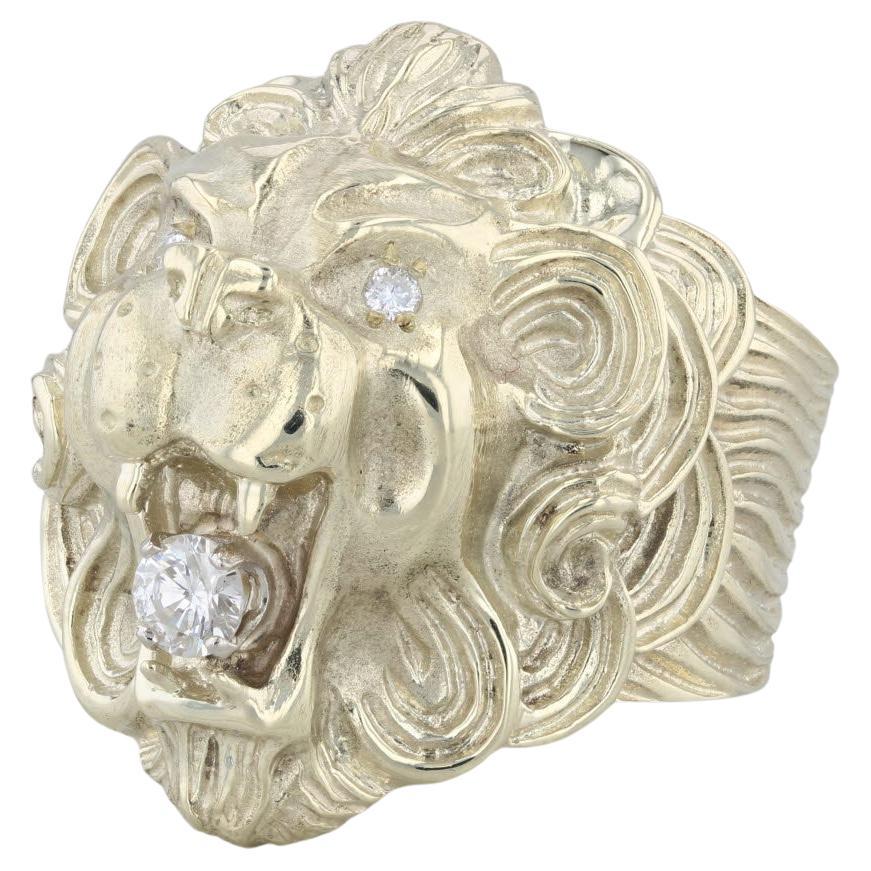 0.29ctw Diamond Roaring Lion Ring 14k Yellow Gold Size 10 For Sale