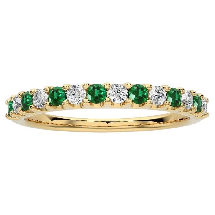 0.2Ct Diamond & 0.2Ct Emerald in 14K Yellow Gold Wedding Band 1981 Classic Ring