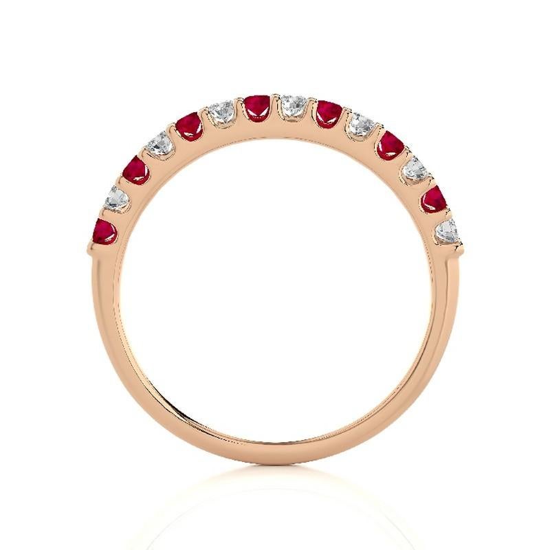 Modern 0.2Ct Diamond & 0.2Ct Ruby in 14K Rose Gold Wedding Band 1981 Classic Ring For Sale