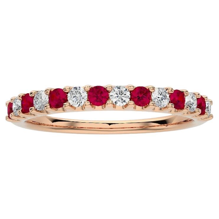 0.2Ct Diamond & 0.2Ct Ruby in 14K Rose Gold Wedding Band 1981 Classic Ring For Sale