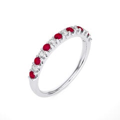 0.2Ct Diamond & 0.2Ct Ruby in 14K White Gold Wedding Band 1981 Classic Ring