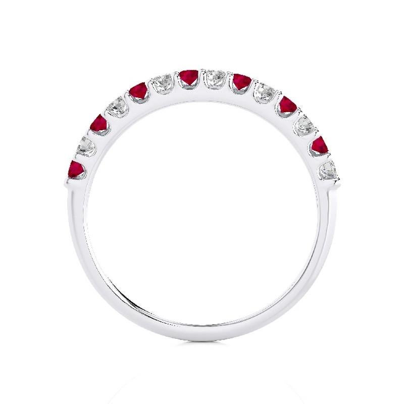 Modern 0.2Ct Diamond & 0.2Ct Ruby in 14K White Gold Wedding Band 1981 Classic Ring For Sale