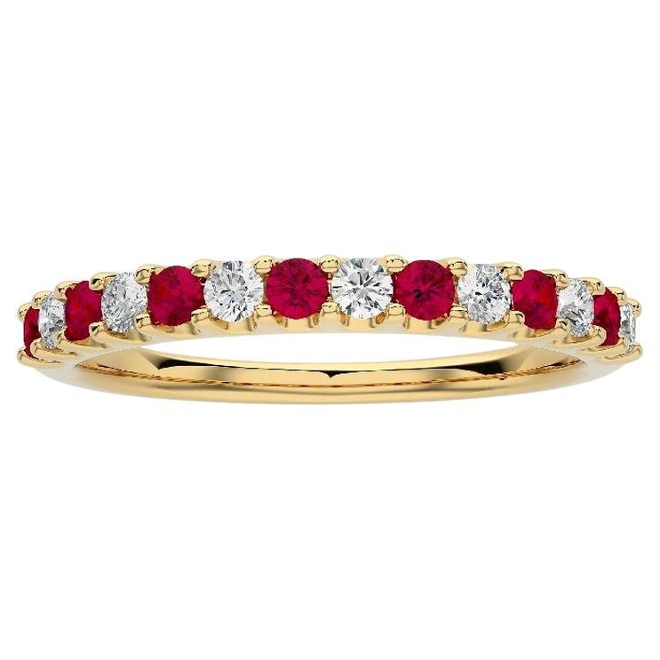 0.2Ct Diamond & 0.2Ct Ruby in 14K Yellow Gold Wedding Band 1981 Classic Ring