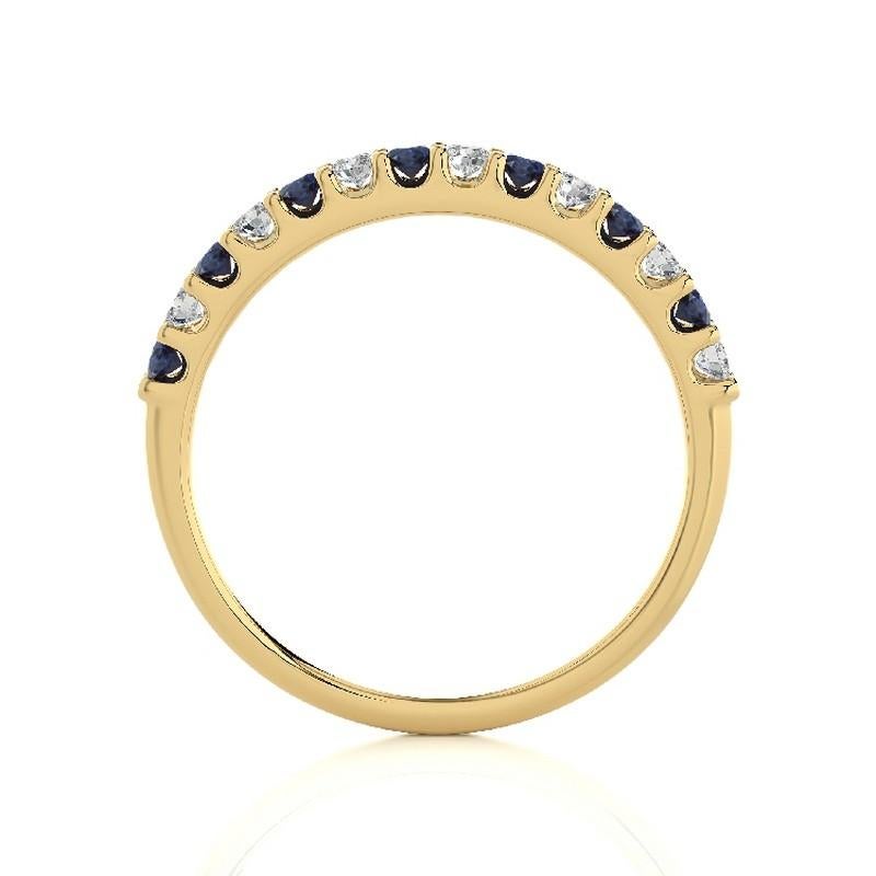 Modern 0.2Ct Diamond & 0.2Ct Sapphire in 14K Yellow Gold Wedding Band 1981 Classic Ring For Sale