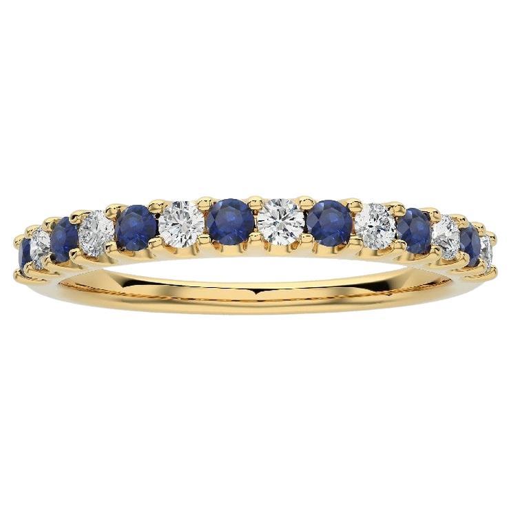 0.2Ct Diamond & 0.2Ct Sapphire in 14K Yellow Gold Wedding Band 1981 Classic Ring For Sale
